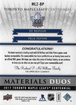 2017 Upper Deck Toronto Maple Leafs Centennial - Maple Leaf Materials Duos #ML2-BP Ed Belfour/Felix Potvin Back