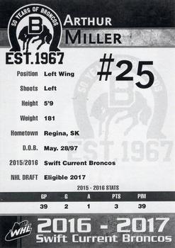 2016-17 Crescent Point Swift Current Broncos (WHL) #NNO Arthur Miller Back