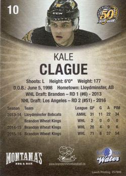 2016-17 Brandon Wheat Kings (WHL) #6 Kale Clague Back
