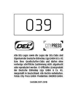 2017-18 Playercards Stickers (DEL) #39 Jens Baxmann Back