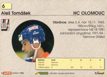 1994-95 APS Extraliga (Czech) #6 Ales Tomasek Back