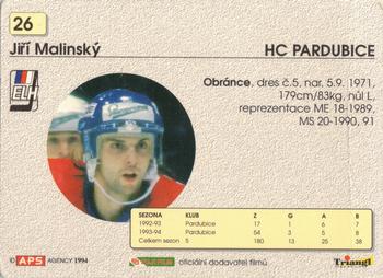 1994-95 APS Extraliga (Czech) #26 Jiri Malinsky Back