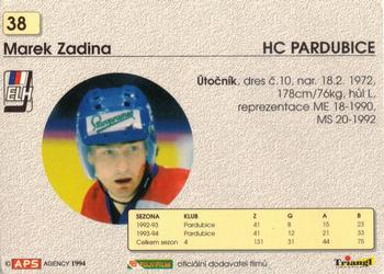 1994-95 APS Extraliga (Czech) #38 Marek Zadina Back