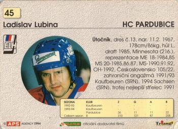 1994-95 APS Extraliga (Czech) #45 Ladislav Lubina Back