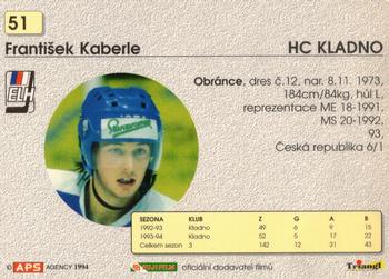 1994-95 APS Extraliga (Czech) #51 Frantisek Kaberle Back