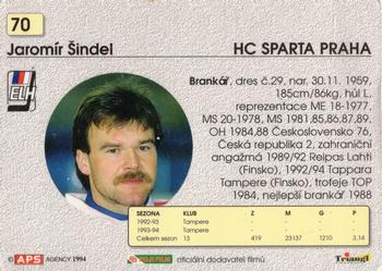1994-95 APS Extraliga (Czech) #70 Jaromir Sindel Back