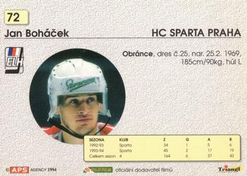 1994-95 APS Extraliga (Czech) #72 Jan Bohacek Back