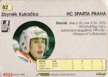1994-95 APS Extraliga (Czech) #82 Zbynek Kukacka Back