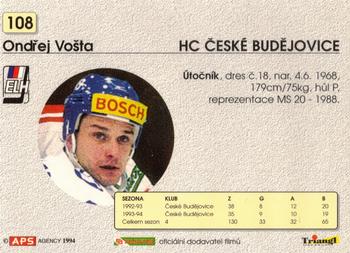 1994-95 APS Extraliga (Czech) #108 Ondrej Vosta Back