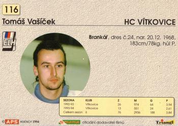 1994-95 APS Extraliga (Czech) #116 Tomas Vasicek Back