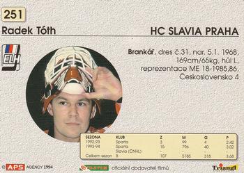 1994-95 APS Extraliga (Czech) #251 Radek Toth Back