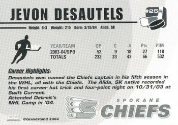 2004-05 Grandstand Spokane Chiefs (WHL) #NNO Jevon Desautels Back
