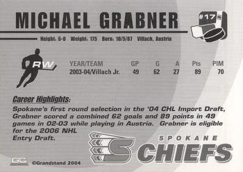 2004-05 Grandstand Spokane Chiefs (WHL) #NNO Michael Grabner Back