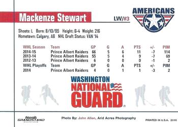 2015-16 Grandstand Tri-City Americans (WHL) #NNO Mackenze Stewart Back