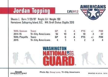 2015-16 Grandstand Tri-City Americans (WHL) #NNO Jordan Topping Back