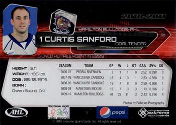 2010-11 Extreme Hamilton Bulldogs AHL #1 Curtis Sanford Back