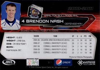 2010-11 Extreme Hamilton Bulldogs AHL #3 Brendon Nash Back