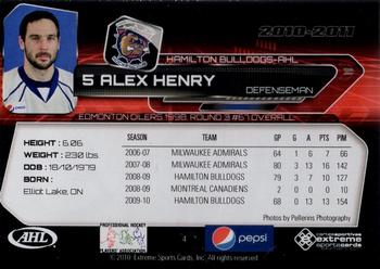 2010-11 Extreme Hamilton Bulldogs AHL #4 Alex Henry Back