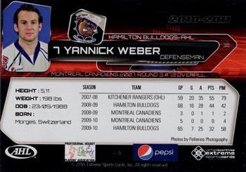 2010-11 Extreme Hamilton Bulldogs AHL #5 Yannick Weber Back