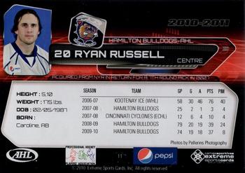 2010-11 Extreme Hamilton Bulldogs AHL #11 Ryan Russell Back