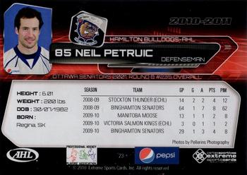 2010-11 Extreme Hamilton Bulldogs AHL #23 Neil Petruic Back