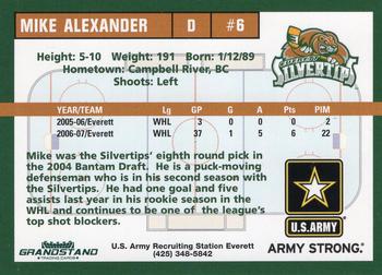 2007-08 Grandstand Everett Silvertips (WHL) #1 Mike Alexander Back