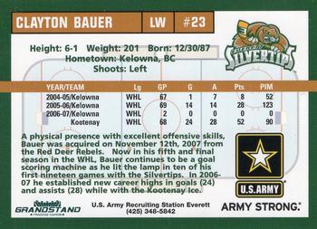 2007-08 Grandstand Everett Silvertips (WHL) #3 Clayton Bauer Back