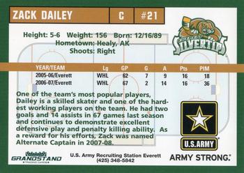 2007-08 Grandstand Everett Silvertips (WHL) #7 Zack Dailey Back