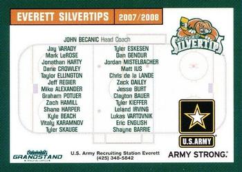 2007-08 Grandstand Everett Silvertips (WHL) #28 Everett Silvertips Back