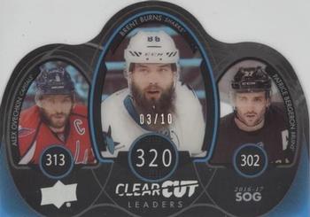 2017-18 Upper Deck - Clear Cut Leaders #CCL-SOG Brent Burns / Alex Ovechkin / Patrice Bergeron Front