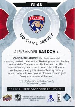 2017-18 Upper Deck - UD Game Jerseys #GJ-AB Aleksander Barkov Back