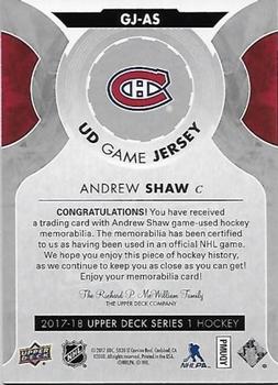 2017-18 Upper Deck - UD Game Jerseys #GJ-AS Andrew Shaw Back