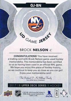 2017-18 Upper Deck - UD Game Jerseys #GJ-BN Brock Nelson Back