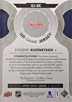 2017-18 Upper Deck - UD Game Jerseys #GJ-EK Evgeny Kuznetsov Back