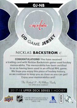2017-18 Upper Deck - UD Game Jerseys #GJ-NB Nicklas Backstrom Back