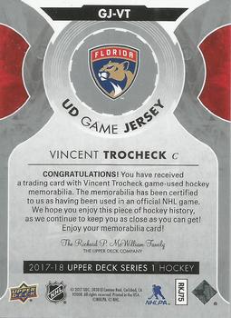 2017-18 Upper Deck - UD Game Jerseys #GJ-VT Vincent Trocheck Back