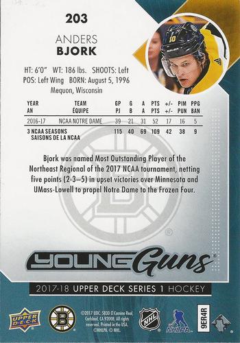 2017-18 Upper Deck - Young Guns Jumbo #203 Anders Bjork Back