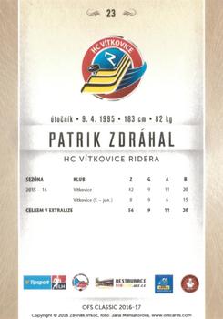 2016-17 OFS Classic Serie I #23 Patrik Zdrahal Back