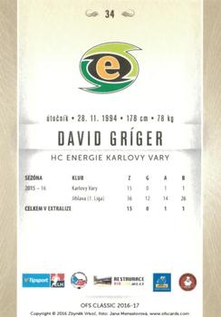2016-17 OFS Classic Serie I #34 David Griger Back