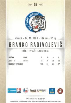 2016-17 OFS Classic Serie I #58 Branko Radivojevic Back