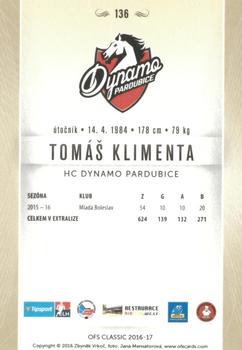 2016-17 OFS Classic Serie I #136 Tomas Klimenta Back