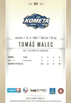 2016-17 OFS Classic Serie I #164 Tomas Malec Back