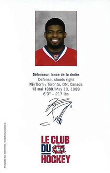 2014-15 Montreal Canadiens #NNO P.K. Subban Back