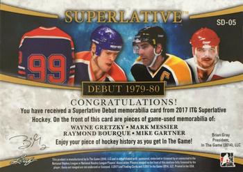 2017 Leaf In The Game Superlative - Superlative Debut - Gold Spectrum Foil #SD-05 Wayne Gretzky / Mark Messier / Raymond Bourque / Mike Gartner Back