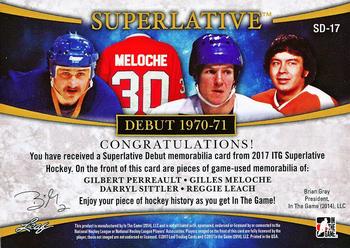 2017 Leaf In The Game Superlative - Superlative Debut - Gold Spectrum Foil #SD-17 Gilbert Perreault / Gilles Meloche / Darryl Sittler / Reggie Leach Back