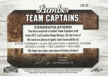 2017 Leaf Lumber Kings - Lumber Team Captains - Platinum #LTC-07 Steve Yzerman / Alex Delvecchio / Marcel Dionne / Gordie Howe / Ted Lindsay / Sid Abel Back