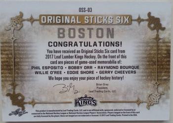 2017 Leaf Lumber Kings - Original Sticks 6 - Red #OSS-03 Phil Esposito / Bobby Orr / Raymond Bourque / Willie O'Ree / Eddie Shore / Gerry Cheevers Back