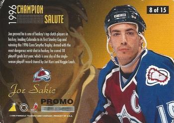 1996-97 Zenith - Champion Salute Promos #8 Joe Sakic Back