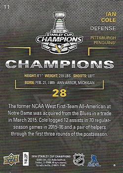 2016 Upper Deck Stanley Cup Champions Box Set #11 Ian Cole Back