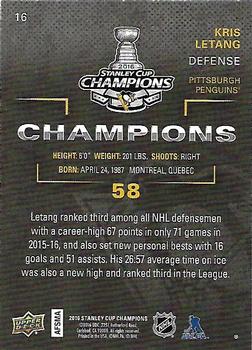 2016 Upper Deck Stanley Cup Champions Box Set #16 Kris Letang Back
